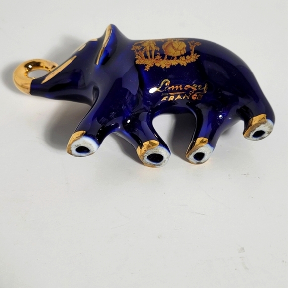 Limoges Castel France Cobalt Blue with Gold Porcelain Baby Elephant Figure - Picture 7 of 14
